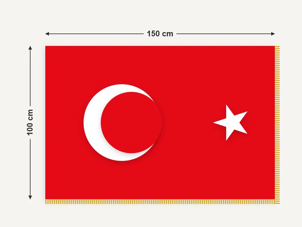 100 × 150 cm Simli Türk Makam Bayrağı ölçüleri